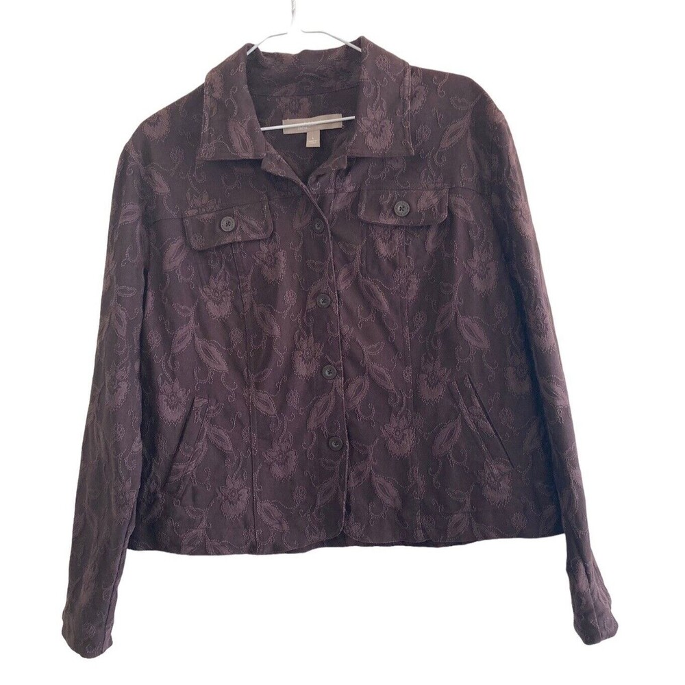 Croft & Barrow Womens Jacket L Stretch Brown Embroidered Brocade Western